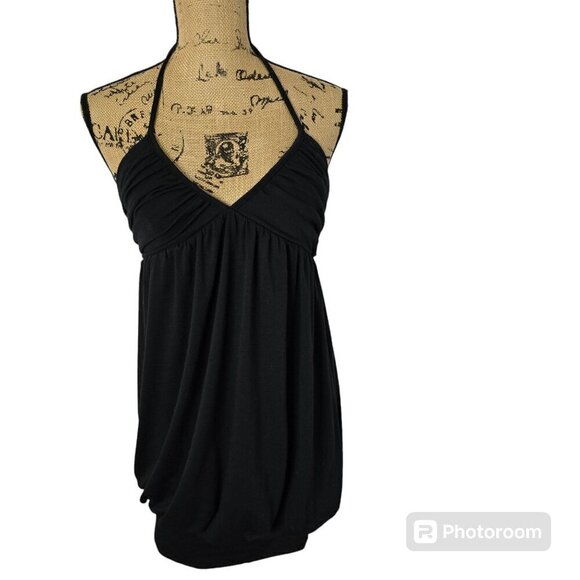 Black Halter Neck Mini Dress LBD Little Black Dress - Picture 1 of 8